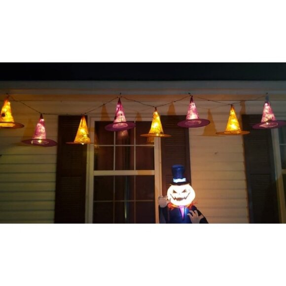 2 Pack Halloween Decorations, 8Pcs Each Lighted Hanging Witch Hats - Picture 1 of 2